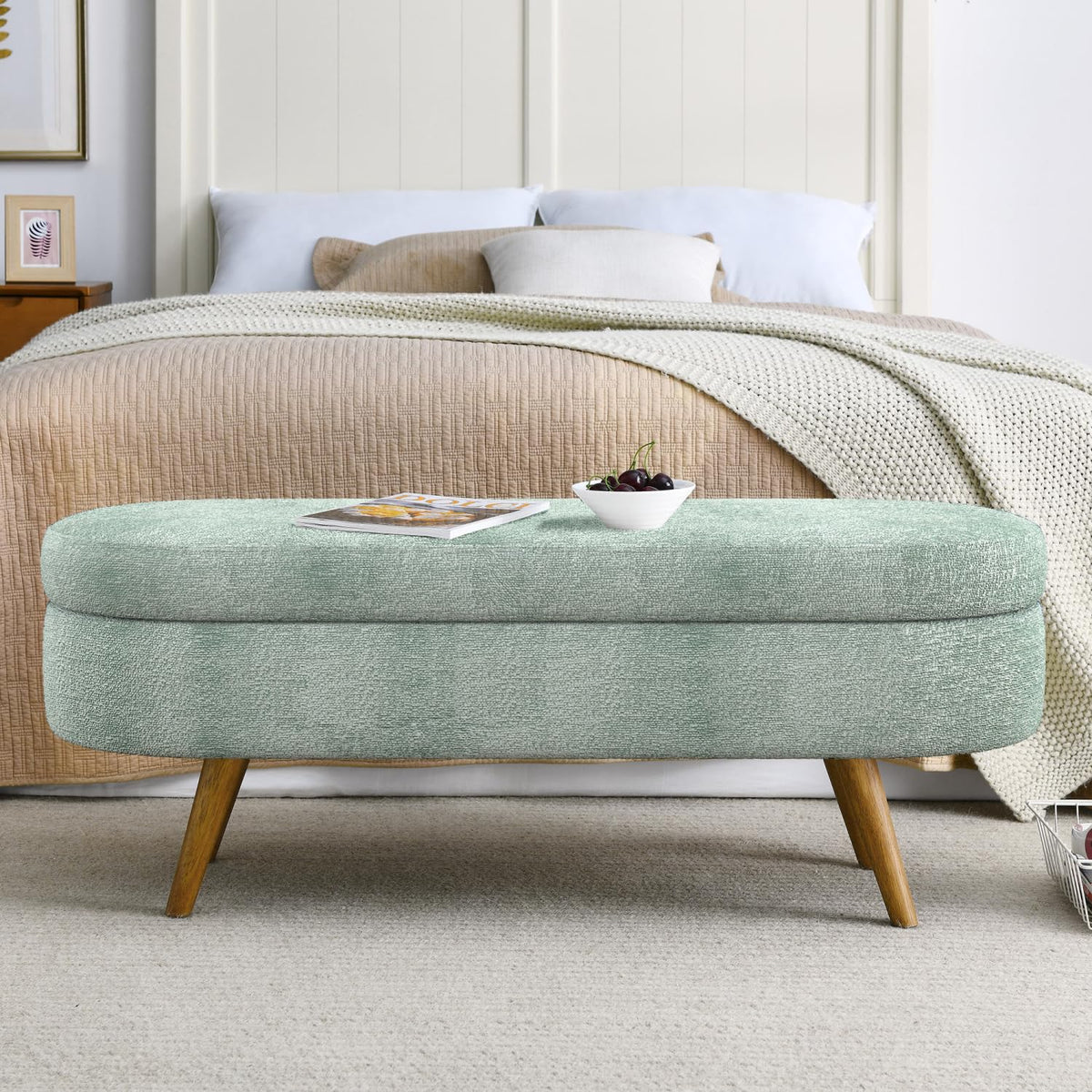 Oval Storage Bench with Rubber Wood Legs D1925