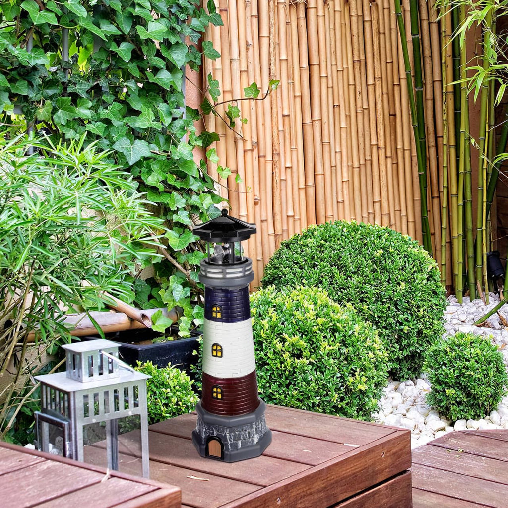 Solar Lighthouse Statue, Resin Waterproof, Black, 4.72 X 4.72 X 14.76 Inches E2511