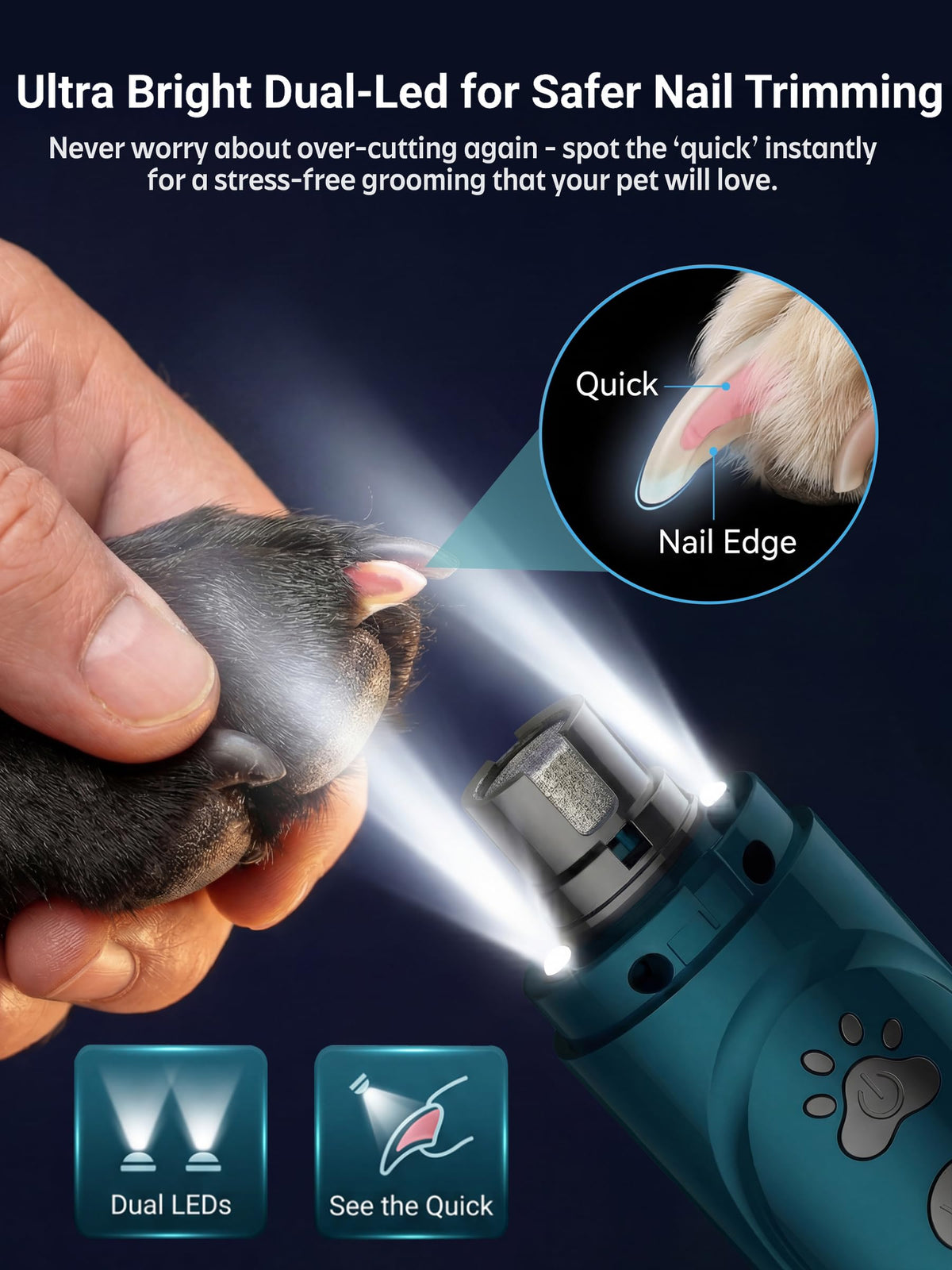 Super Quiet Dog Nail Grinder & Clippers Kit with 2 LED Lights C987