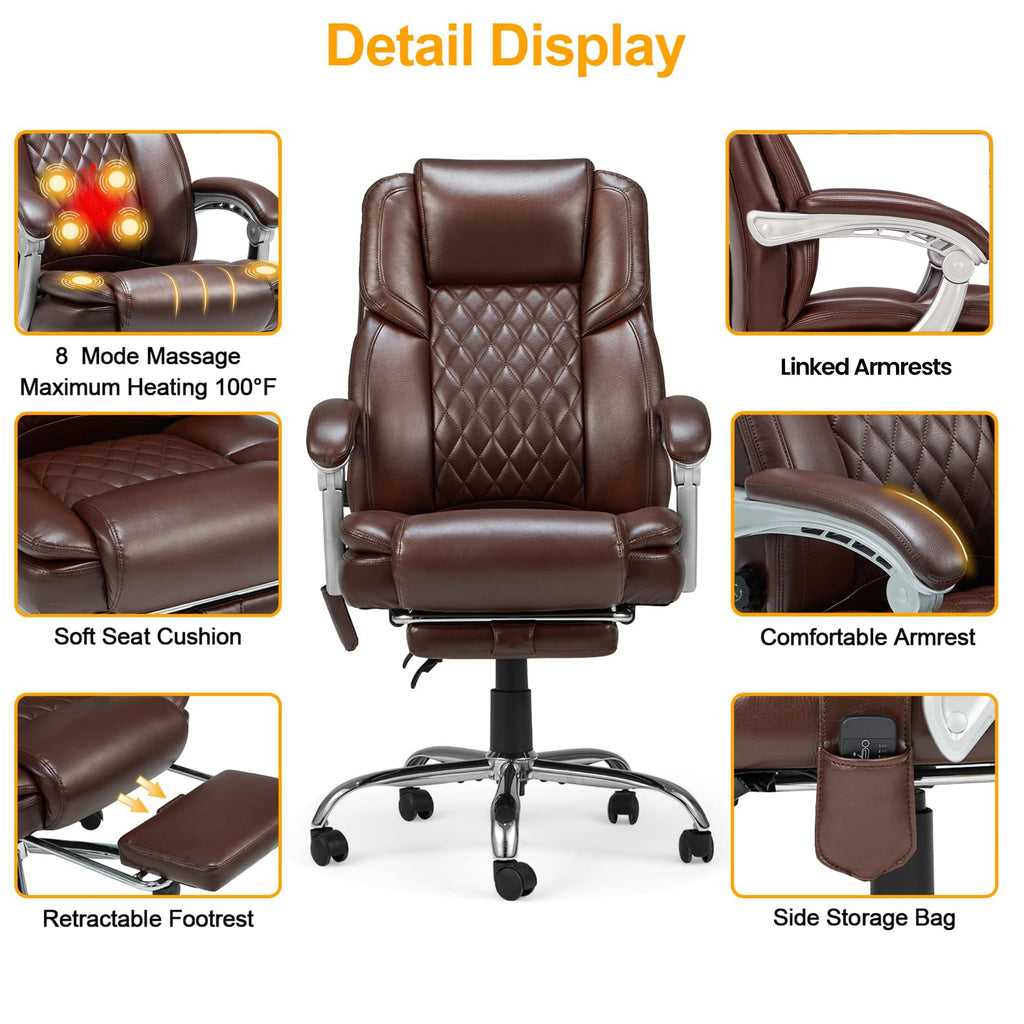 Brown Heated Massage Office Chair with Footrest I976