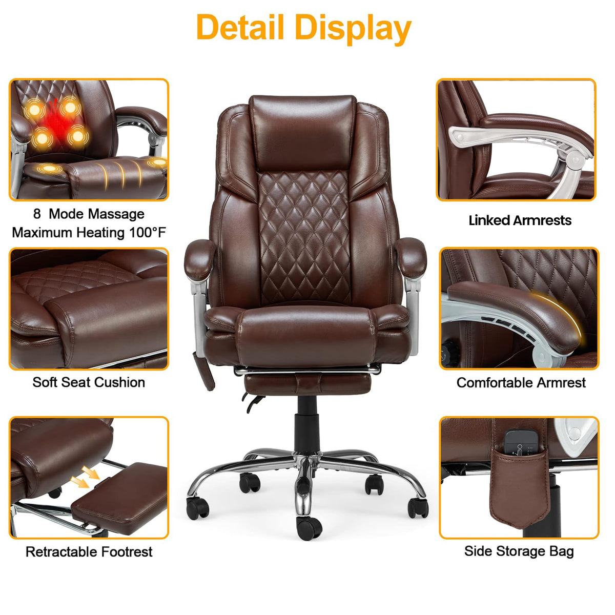 Brown Heated Massage Office Chair with Footrest I976