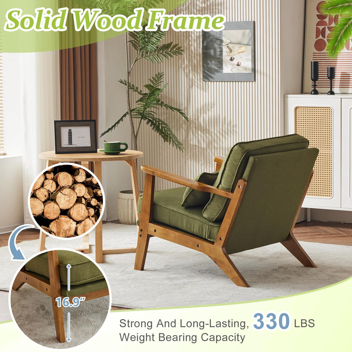 Green Linen Fabric Upholstered Accent Chair Set of 2 W227