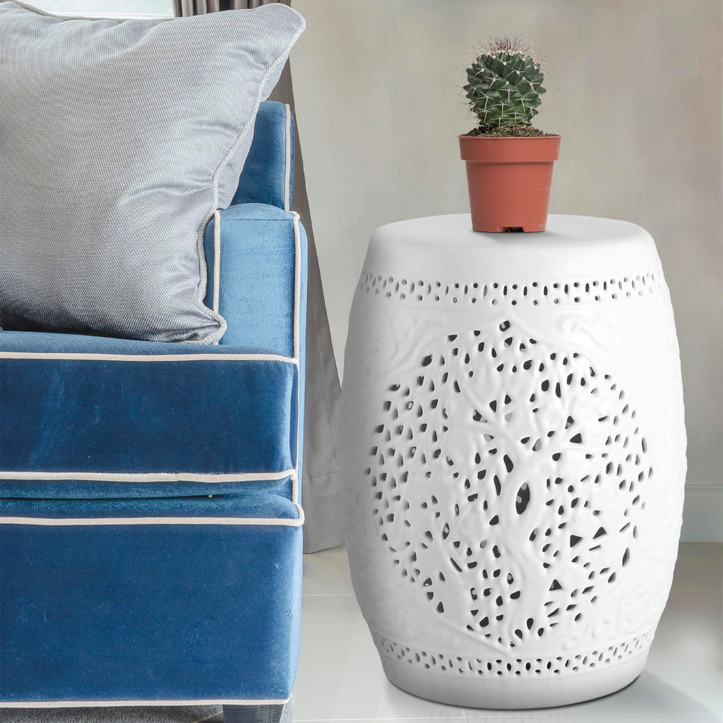 White Ceramic Garden Stool Y567172