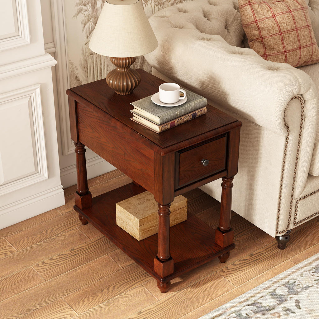 Narrow Wood End Table with Drawer E534109