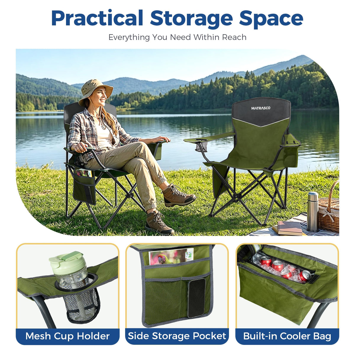 Green 2 Pack Folding Camping Chairs Z593938
