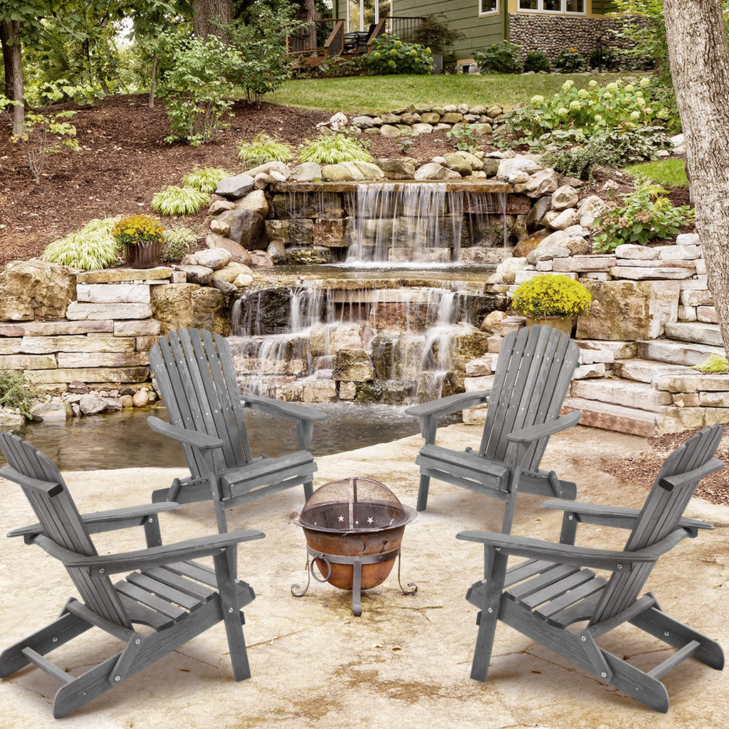 Wood Folding Adirondack Chair Set of 2 Solid Cedar M8484