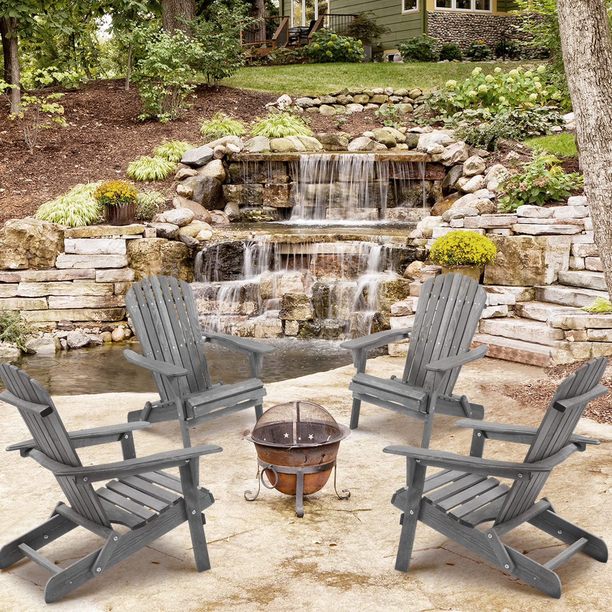 Wood Folding Adirondack Chair Set of 2 Solid Cedar M8484