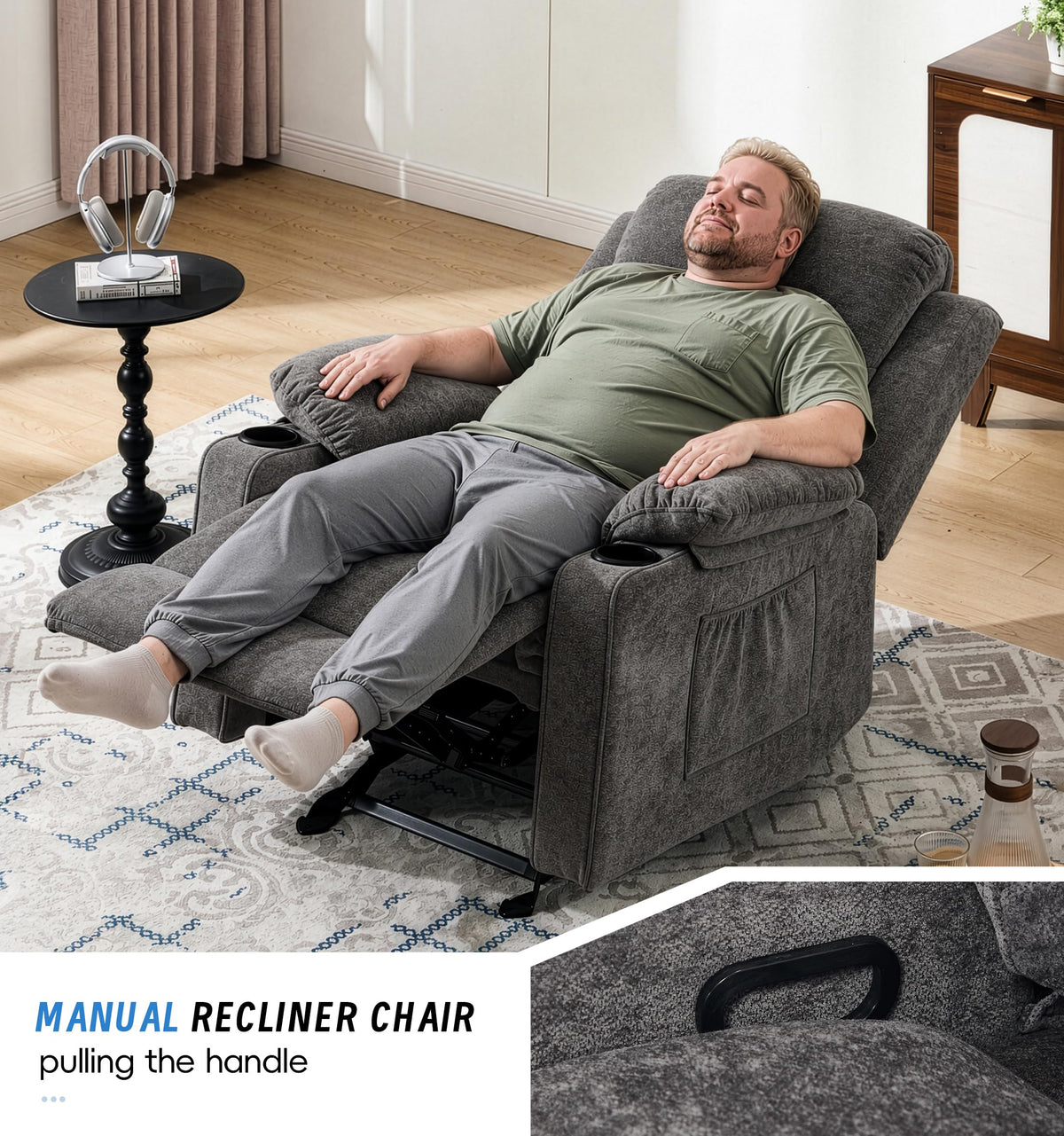 Manual Rocker Recliner Chair with Massage, Dark Grey W922483