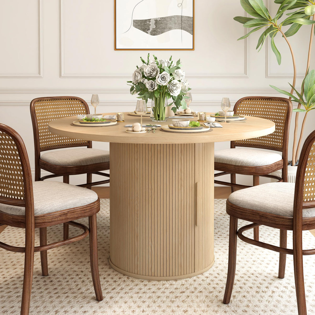 47 inch Round Dining Table for 4 with 2-Layer Storage Shelf U54112