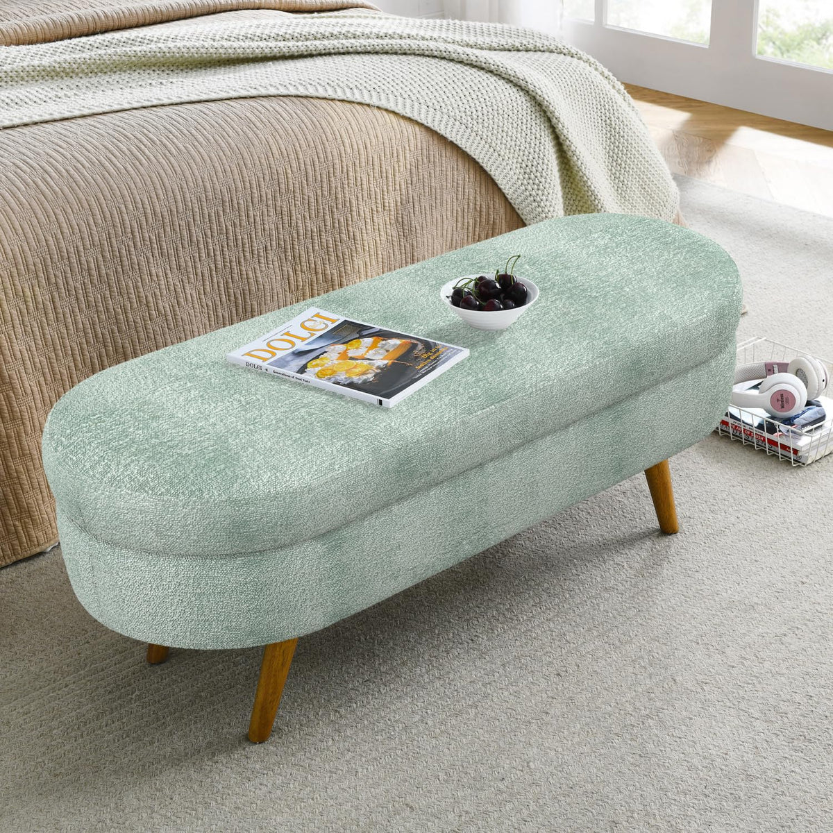 Oval Storage Bench with Rubber Wood Legs D1925