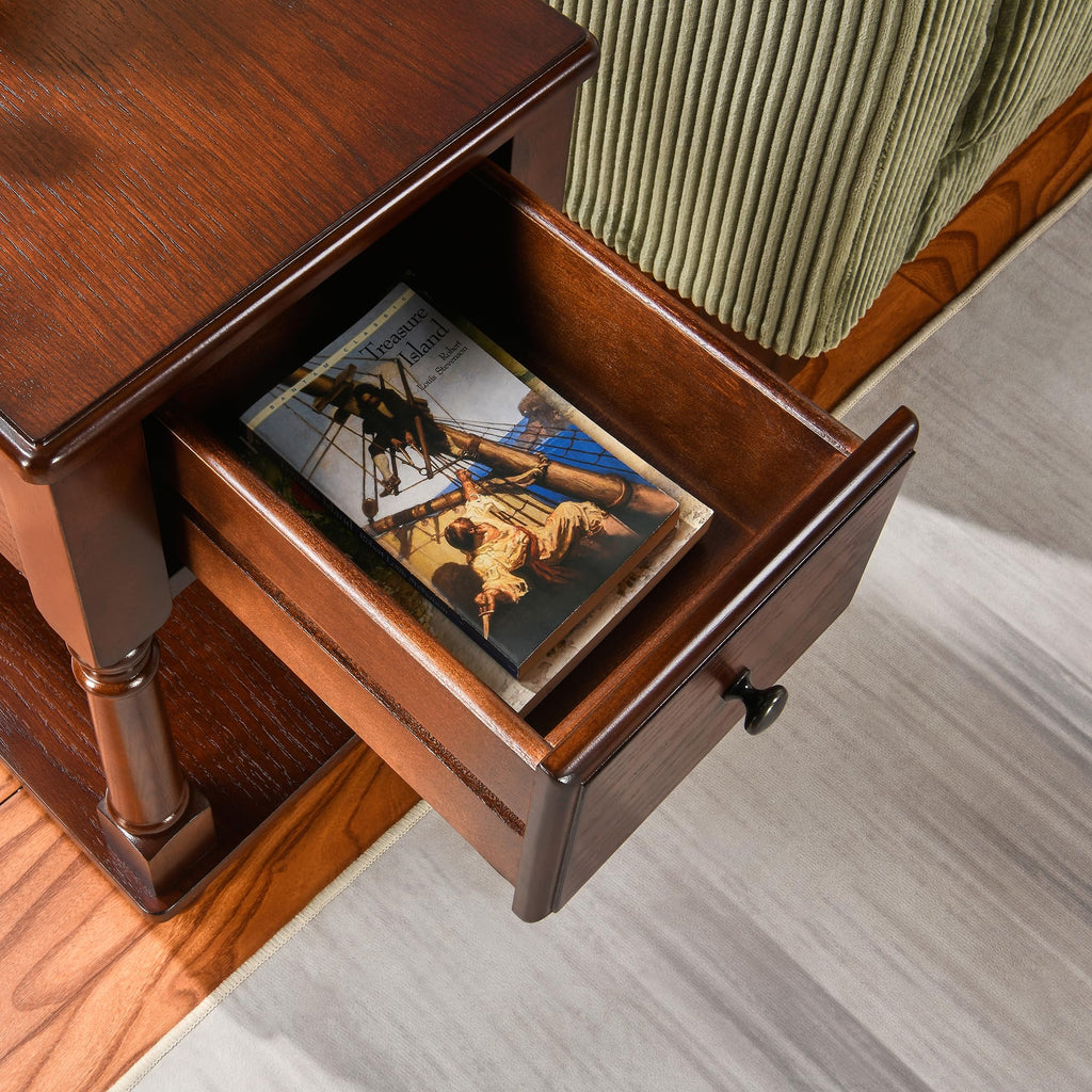 Narrow Wood End Table with Drawer E534109