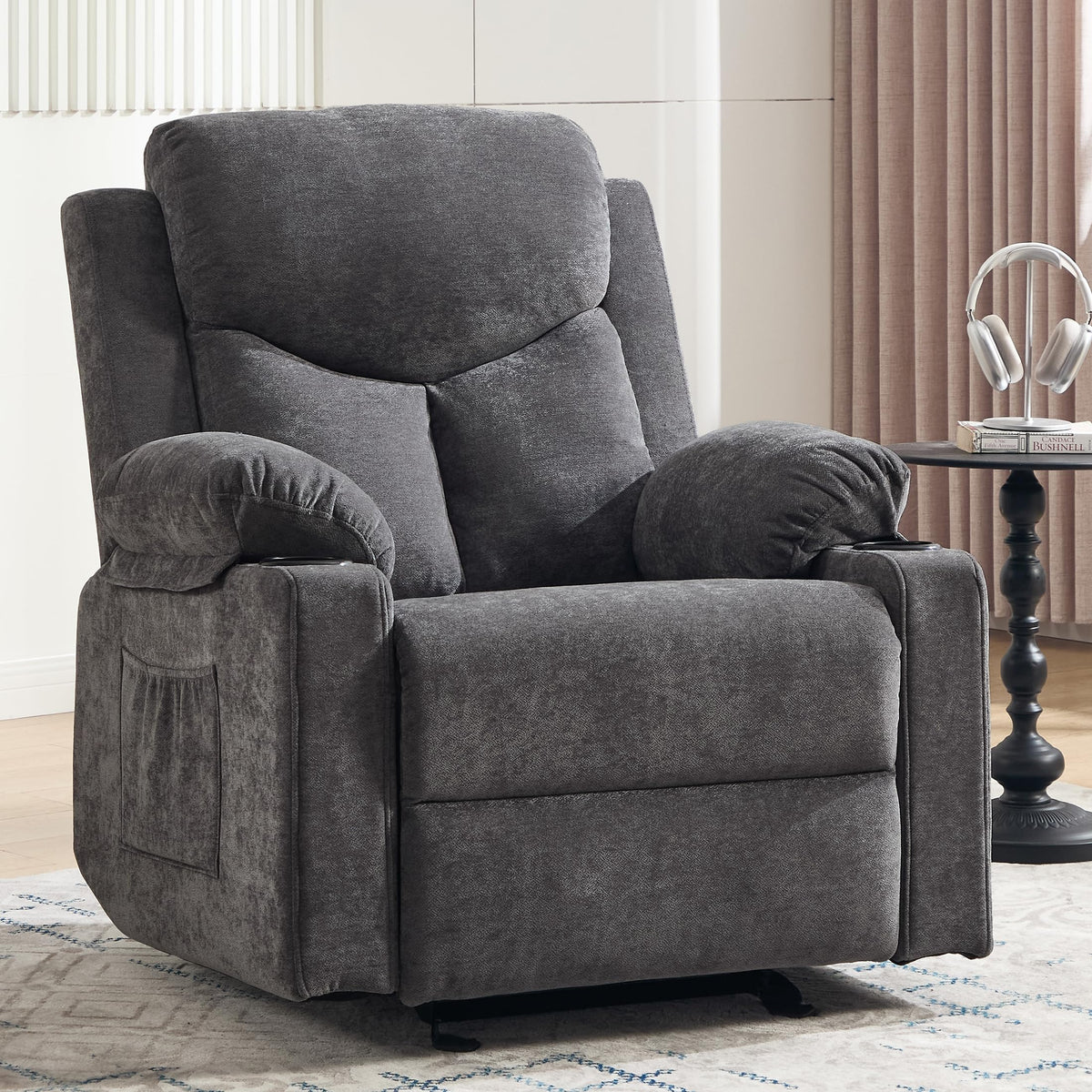 Manual Rocker Recliner Chair with Massage, Dark Grey W922483