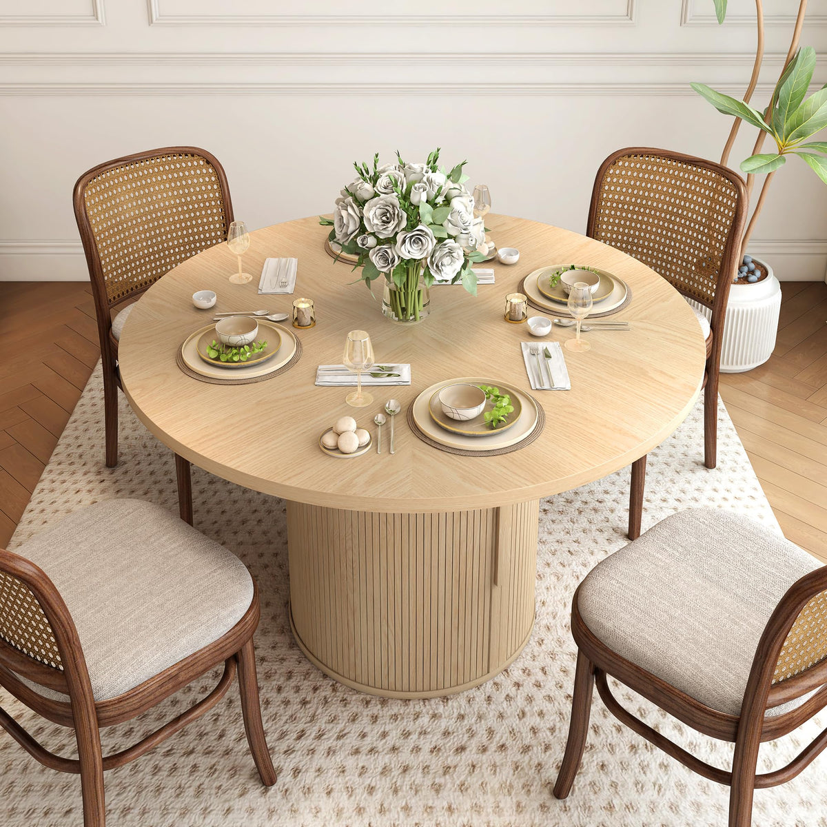 47 inch Round Dining Table for 4 with 2-Layer Storage Shelf U54112