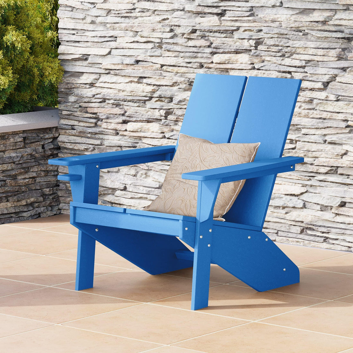 Pacific Blue HDPE Adirondack Chair with Cup Holder W169900