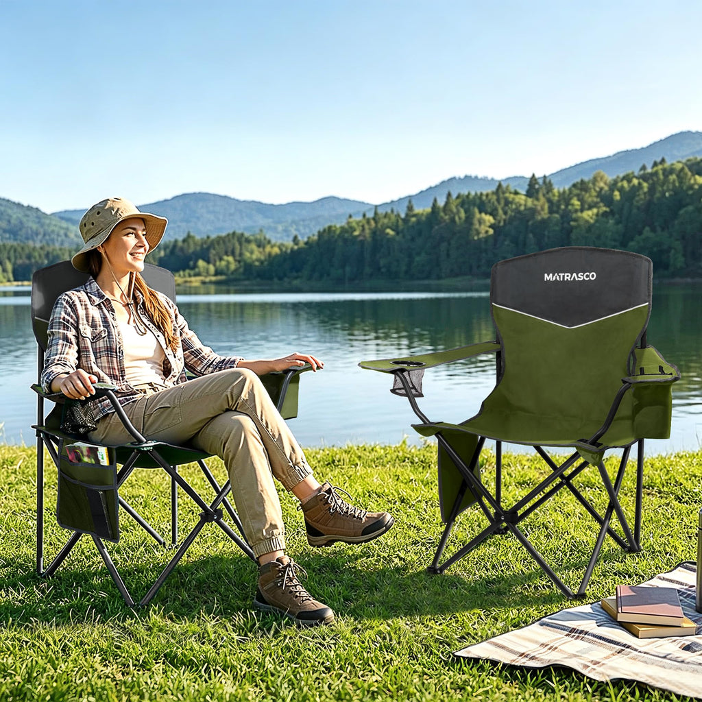 Green 2 Pack Folding Camping Chairs Z593938