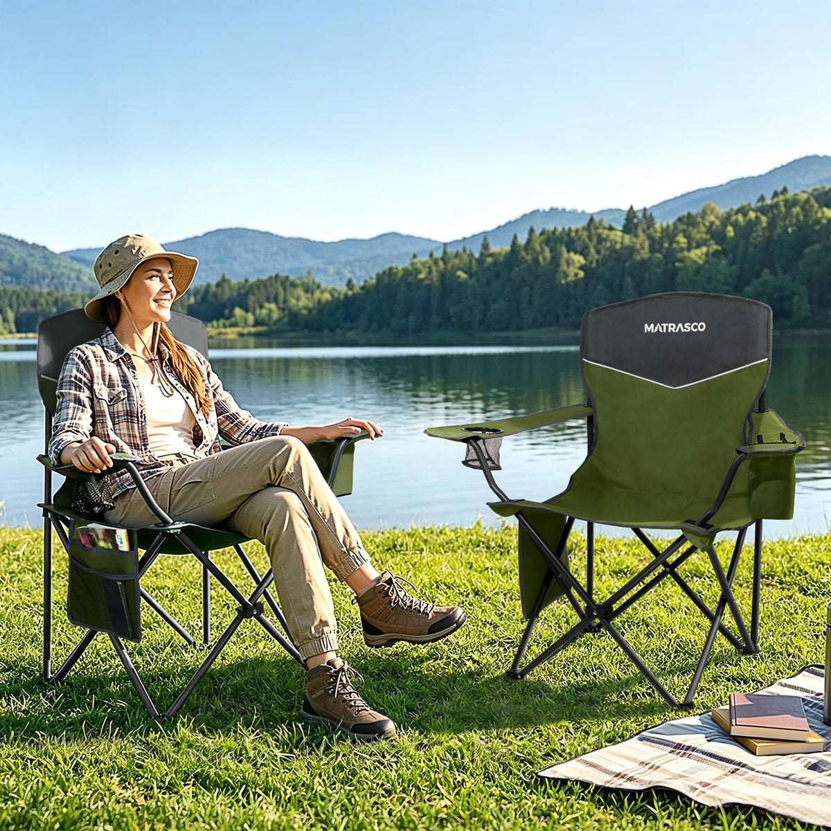 Green 2 Pack Folding Camping Chairs Z593938