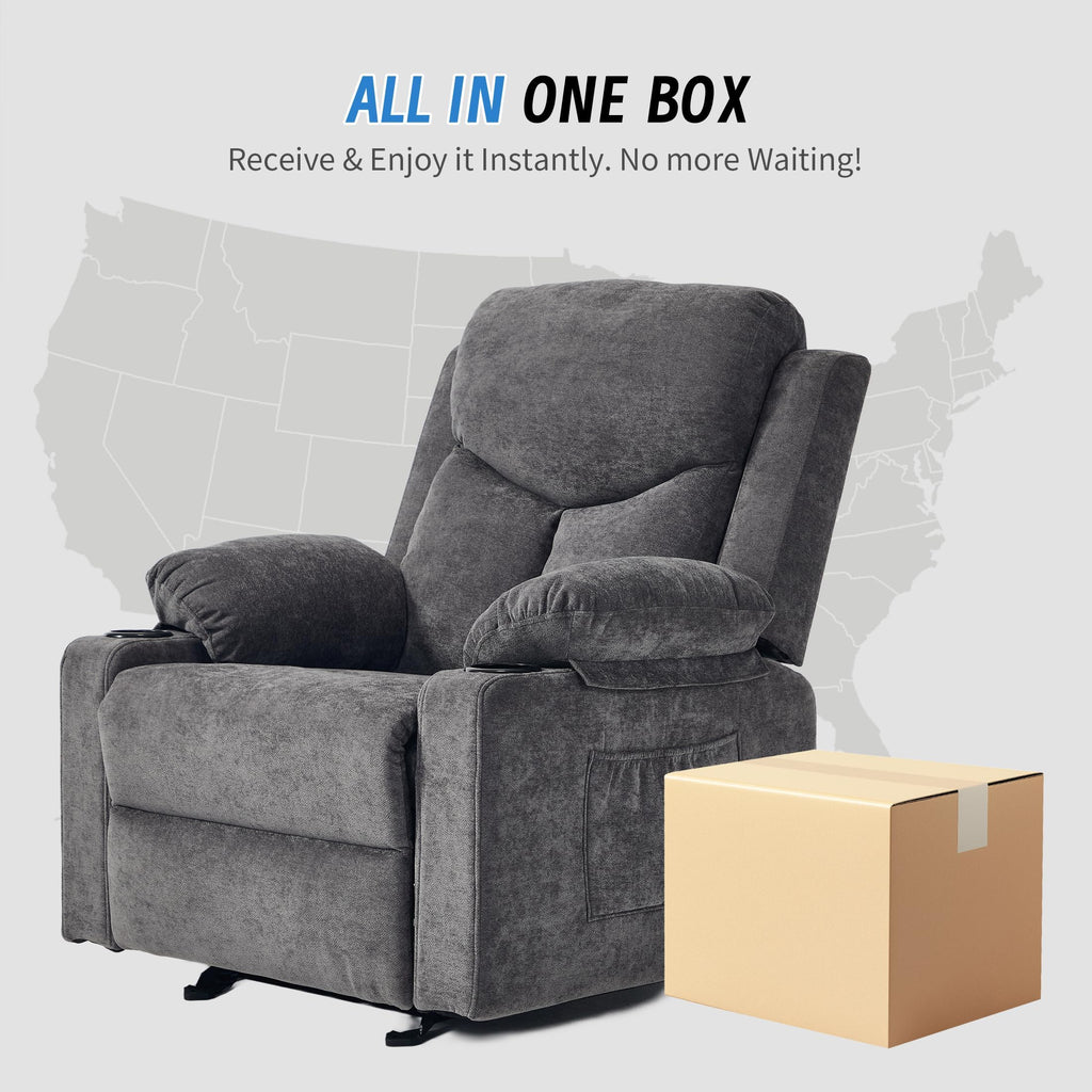 Manual Rocker Recliner Chair with Massage, Dark Grey W922483