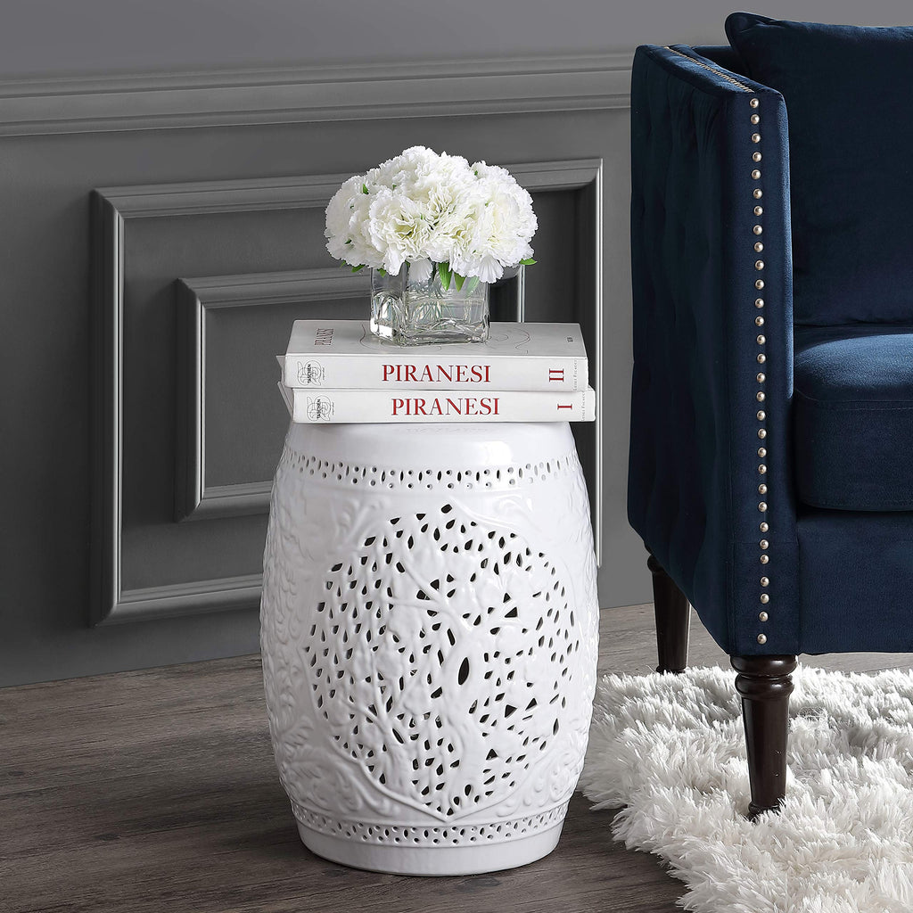 White Ceramic Garden Stool Y567172